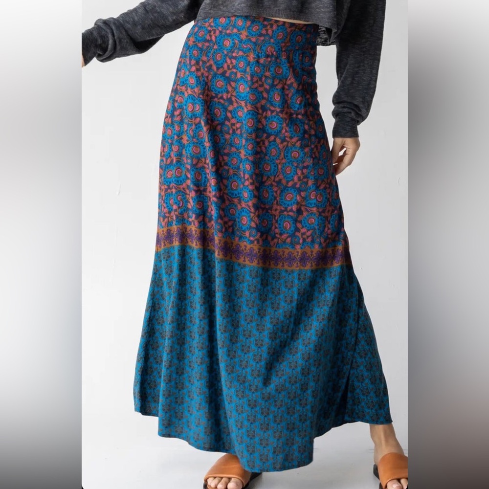 NATURAL LIFE Teal and Red Floral Maxi Skirt